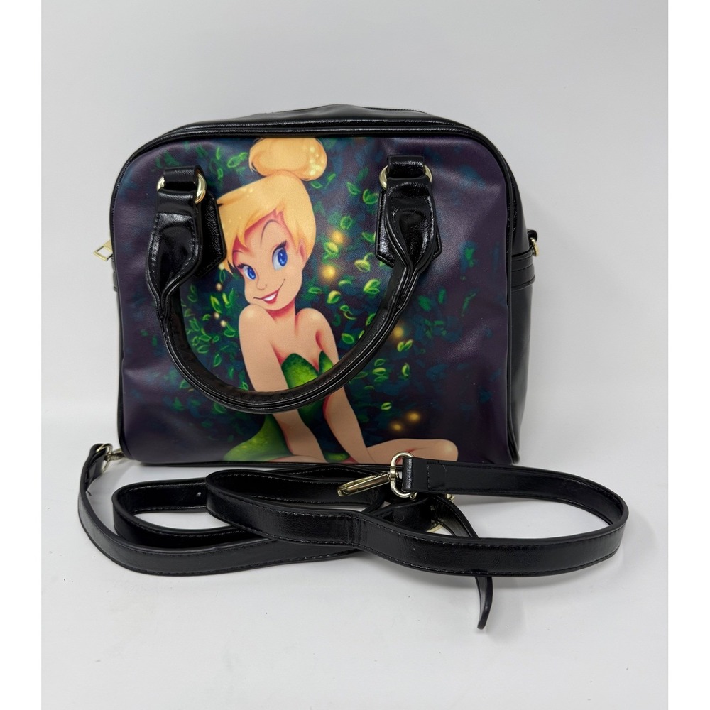 Disney Tinker Bell Fairy Satchel Crossbody Bag‎ Black Purple Graphic Print